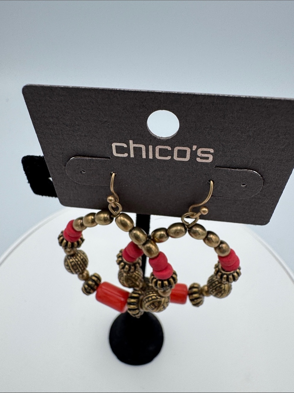 Chico's Gold-Tone Hoops with Red Beads